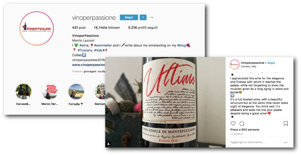 Post su Instagram della degustazione del nostro Buracchi Ultimo a cura di "Vino per Passione"